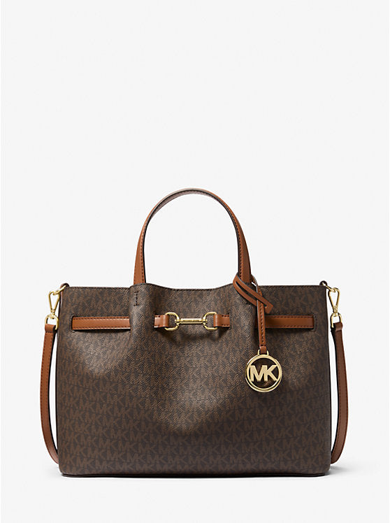 Micheal Kors Carson Medium Signature Logo Satchel Brown