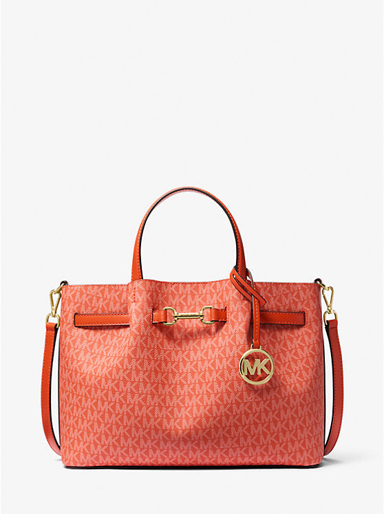 Micheal Kors Carson Medium Signature Logo Satchel Red Clay