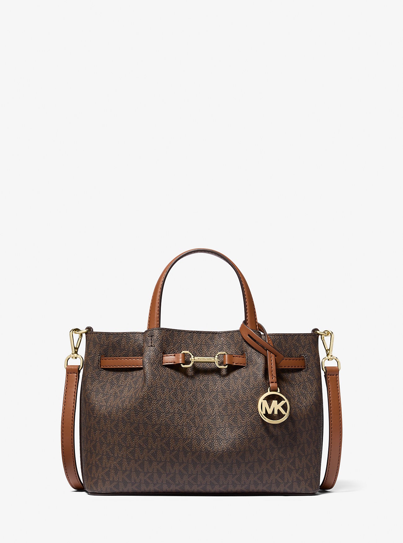 Carson Small Signature Logo Satchel Brown Brown