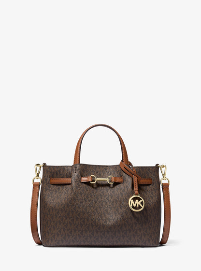 Carson Small Signature Logo Satchel Brown Brown
