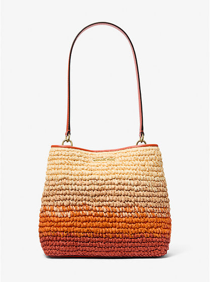 Micheal Kors Pratt Medium Ombr Straw Shoulder Bag Red Clay