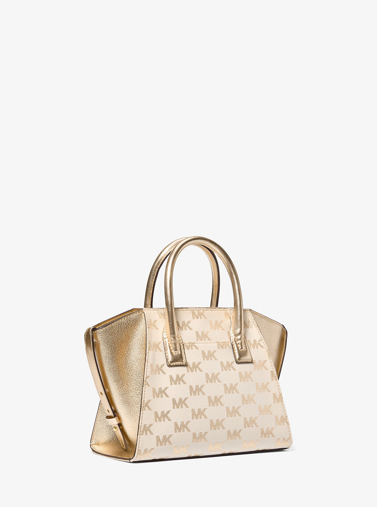 Avril Small Logo Jacquard and Metallic Leather Satchel Pale Gold Pale Gold