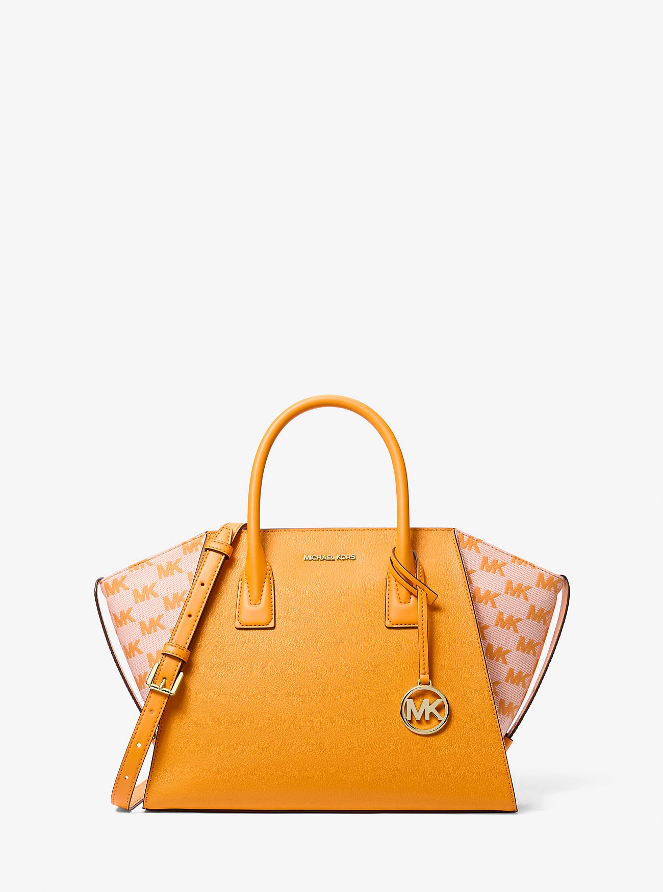 Avril Large Leather and Logo Jacquard Satchel Pop Orange Pop Orange