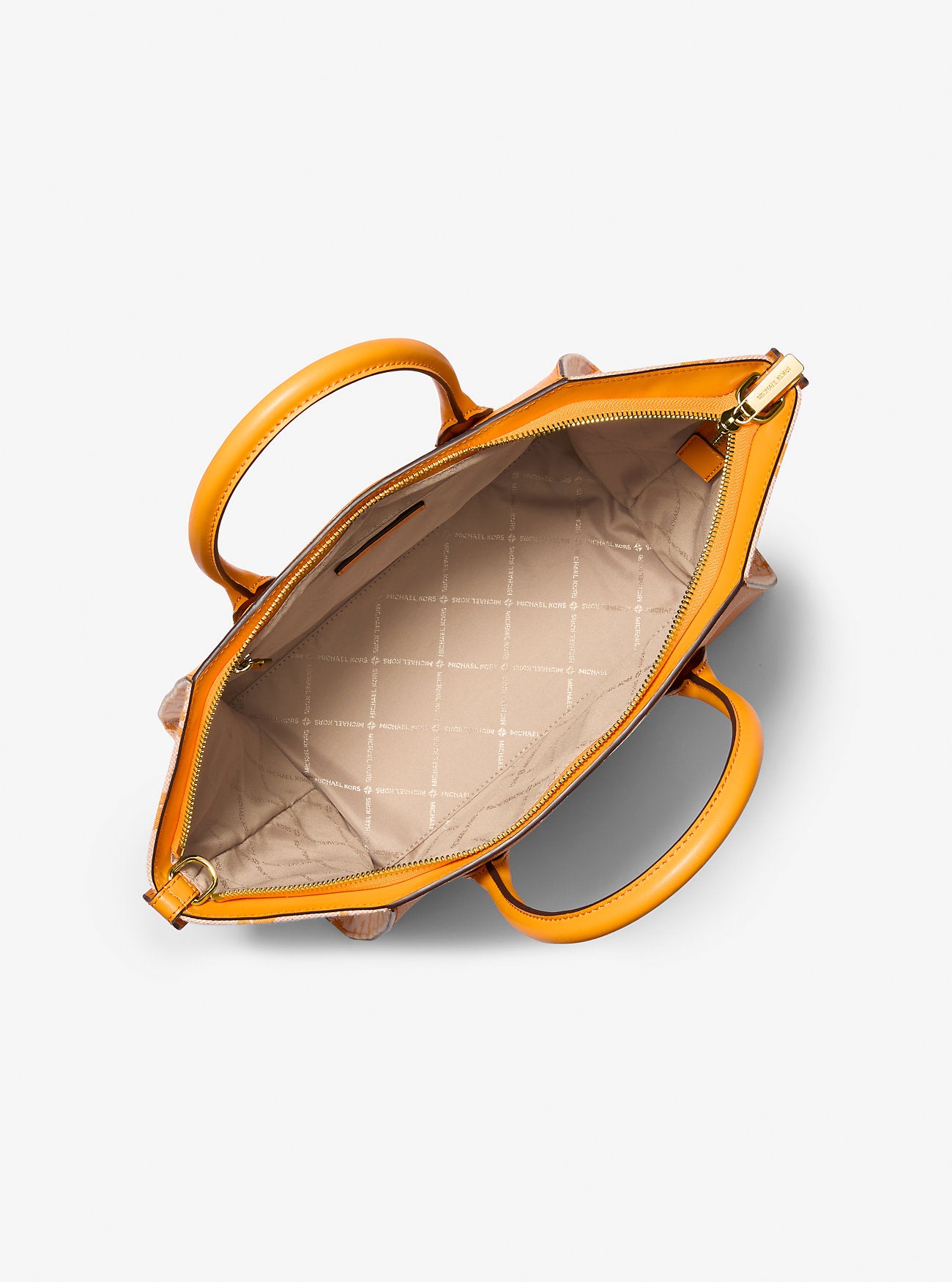 Avril Large Leather and Logo Jacquard Satchel Pop Orange Pop Orange
