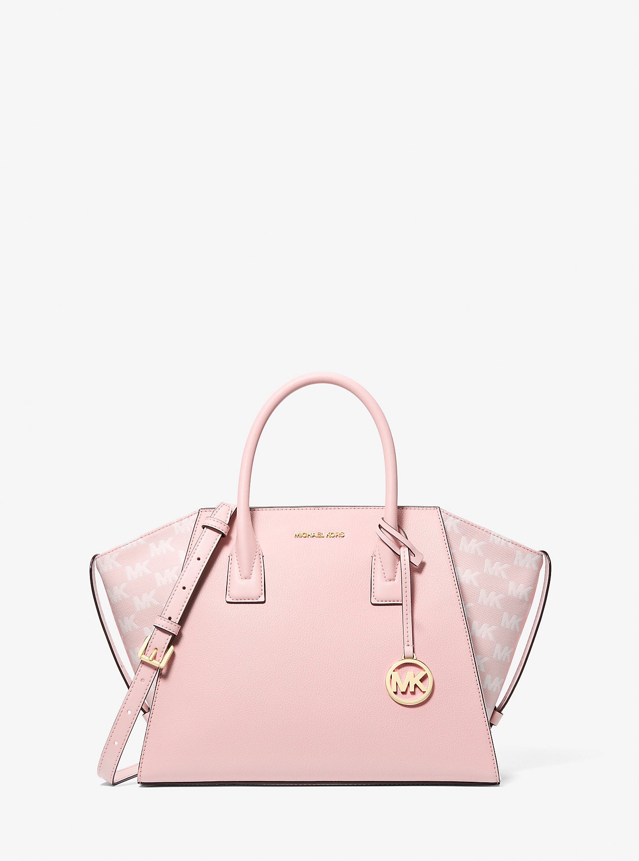 Avril Large Leather and Logo Jacquard Satchel Powder Blush Powder Blush