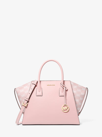 Avril Large Leather and Logo Jacquard Satchel Powder Blush Powder Blush