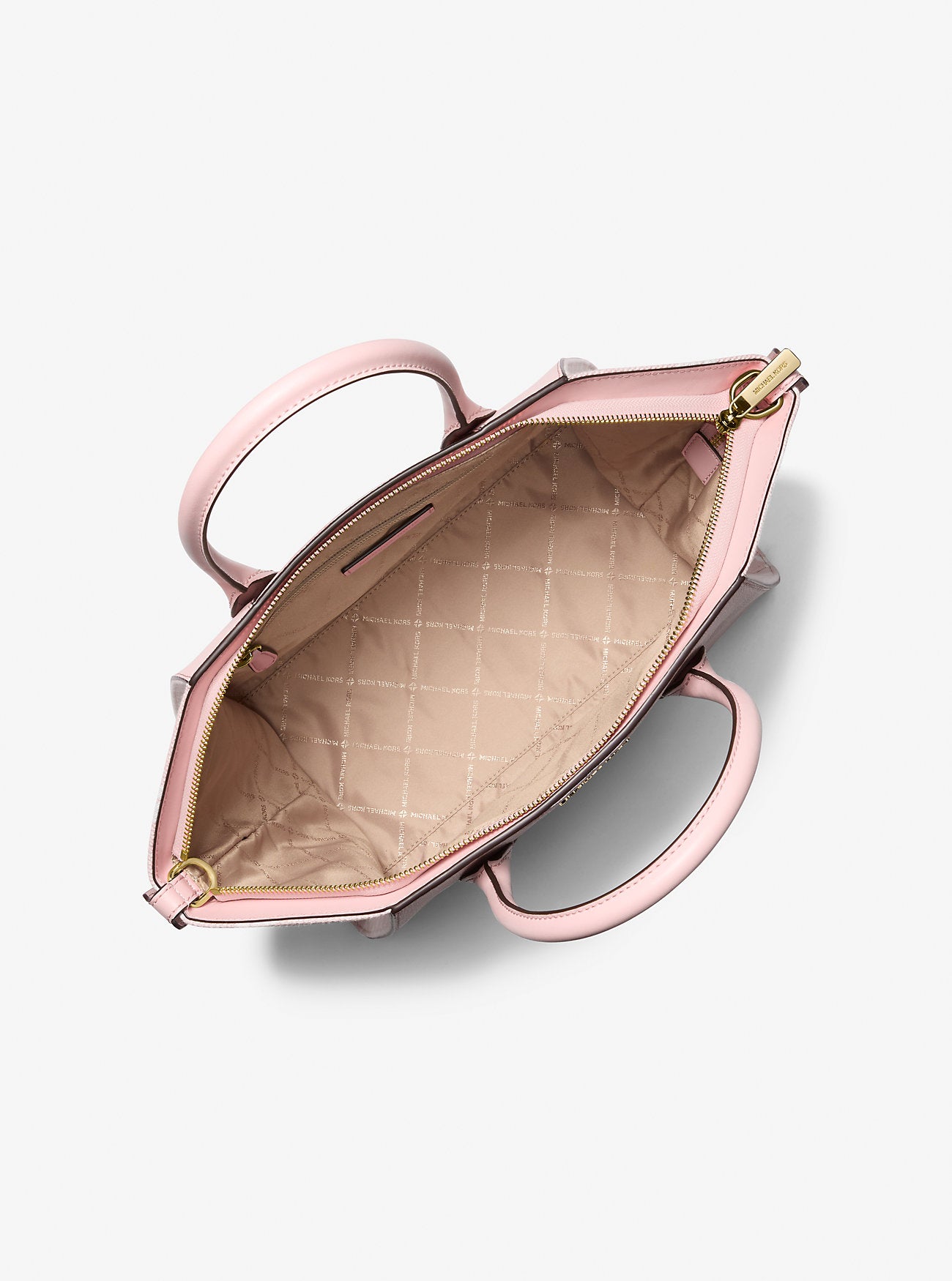 Avril Large Leather and Logo Jacquard Satchel Powder Blush Powder Blush