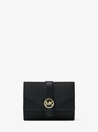 Greenwich Medium Saffiano Leather Trifold Wallet Black Black