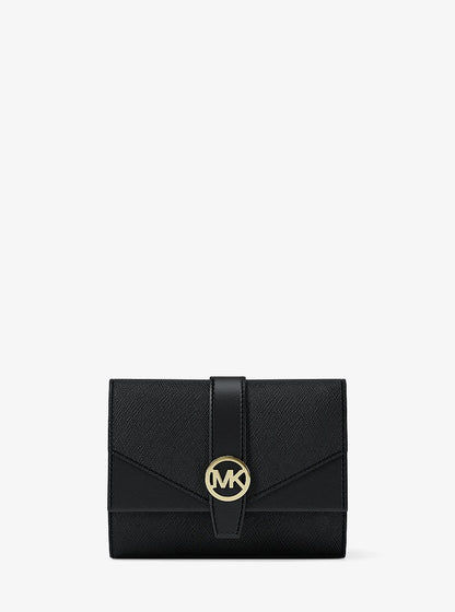 Greenwich Medium Saffiano Leather Trifold Wallet Black Black