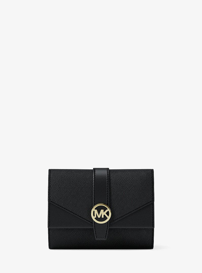 Greenwich Medium Saffiano Leather Trifold Wallet Black Black