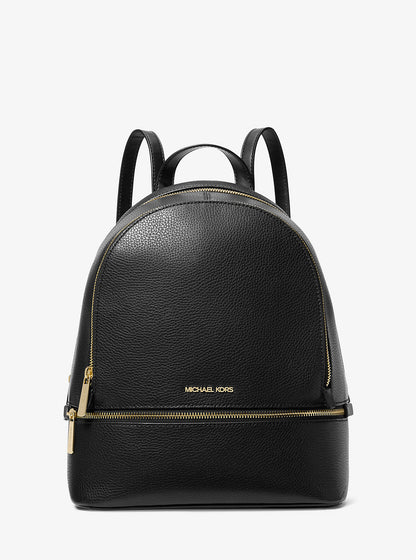 Rhea Medium Pebbled Leather Backpack Black Black