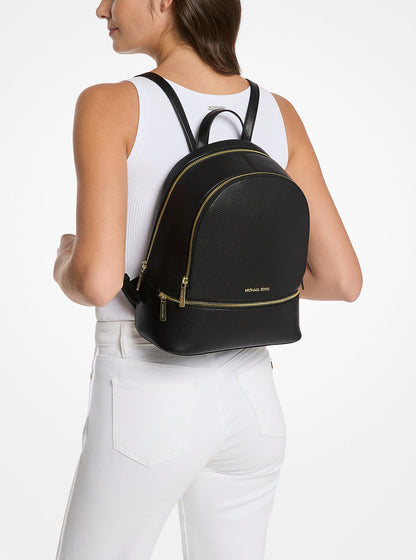 Rhea Medium Pebbled Leather Backpack Black Black