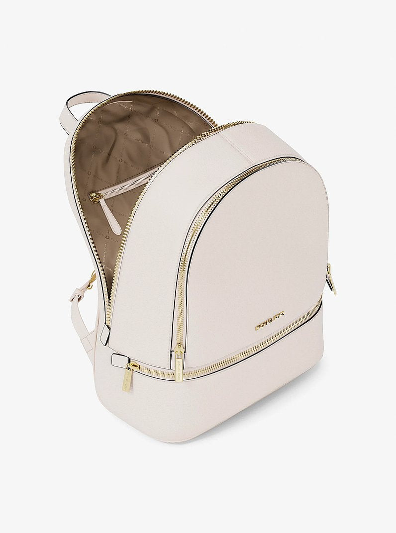 Rhea Medium Pebbled Leather Backpack Lt Cream Lt Cream