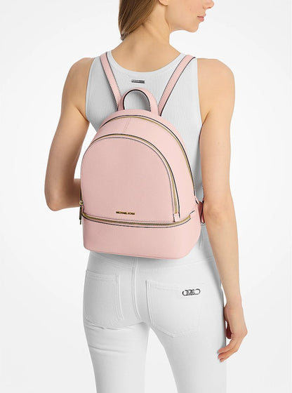 Rhea Medium Pebbled Leather Backpack Powder Blush Powder Blush