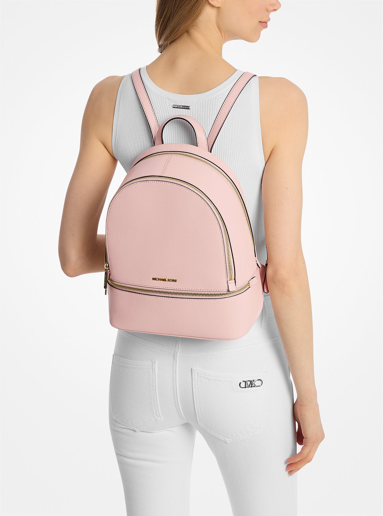 Rhea Medium Pebbled Leather Backpack Powder Blush Powder Blush