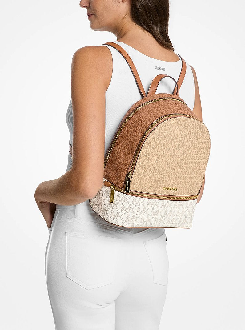 Rhea Medium Color-Block Signature Logo Backpack Camel Mlt Camel Mlt