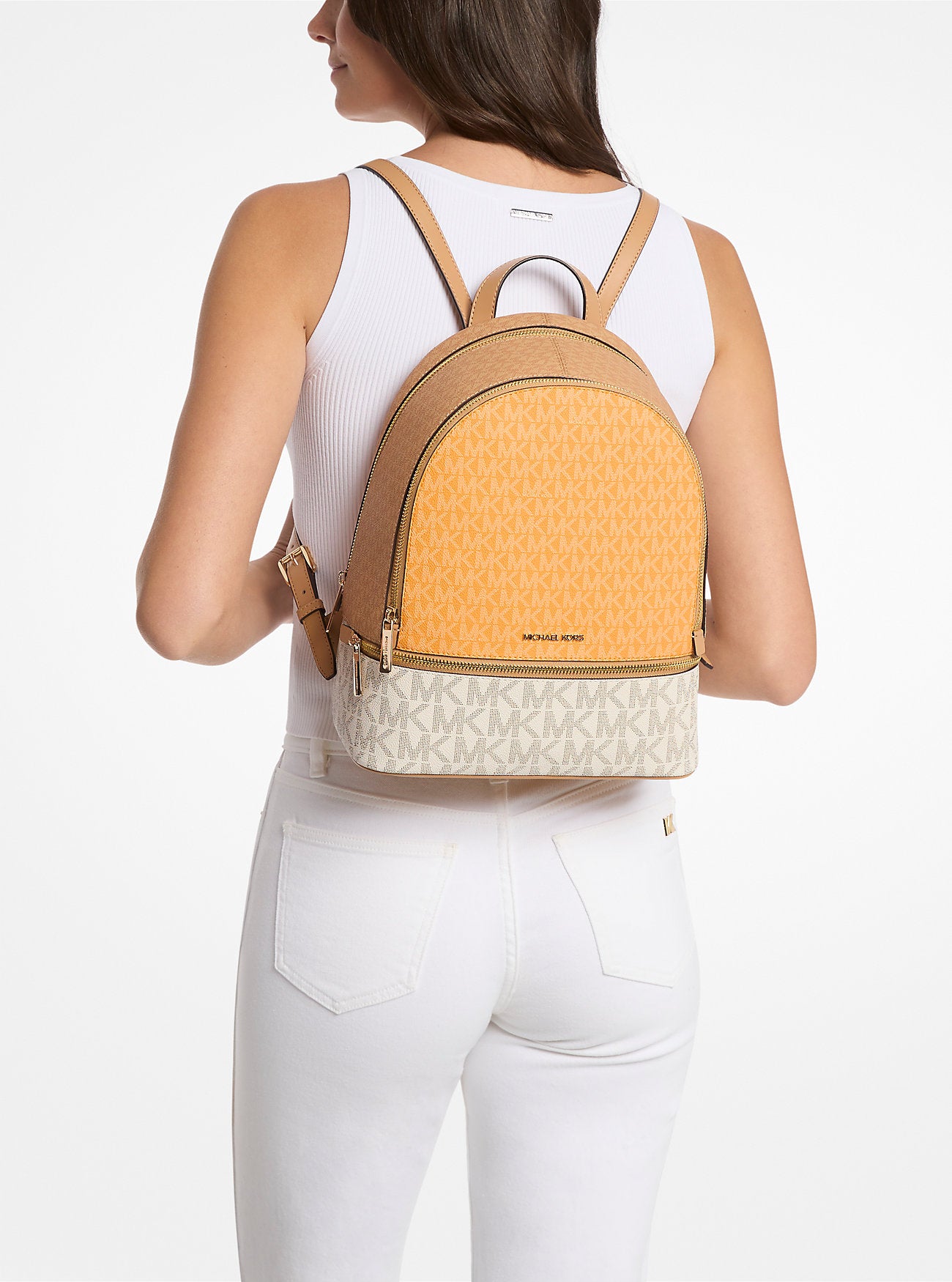 Rhea Medium Color-Block Signature Logo Backpack Pop Orange Multi Pop Orange Multi