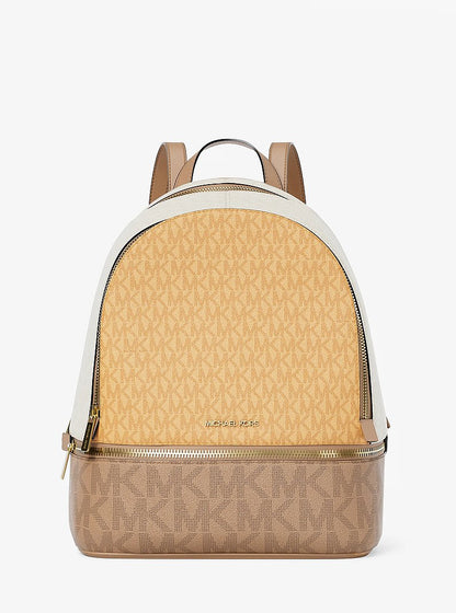 Rhea Medium Color-Block Signature Logo Backpack Honeywheat Multi Honeywheat Multi