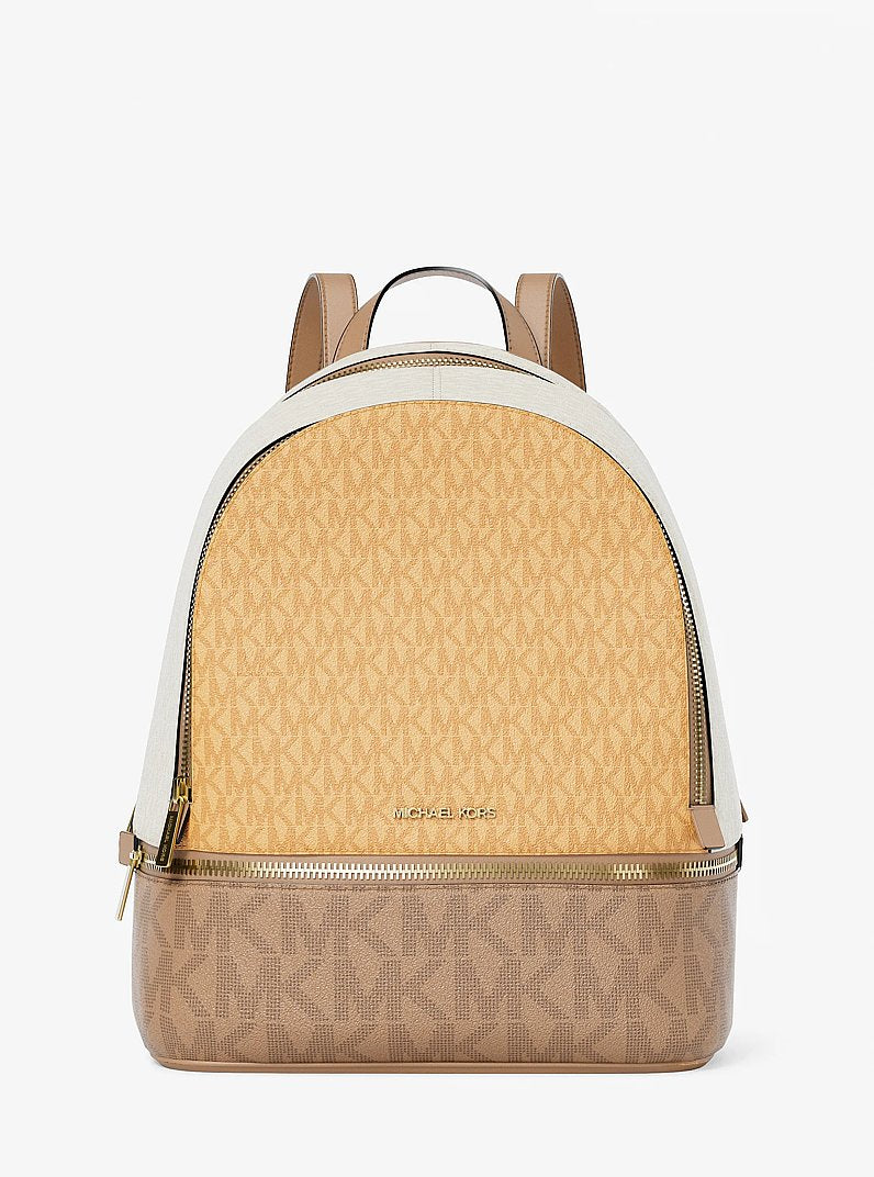 Rhea Medium Color-Block Signature Logo Backpack Honeywheat Multi Honeywheat Multi