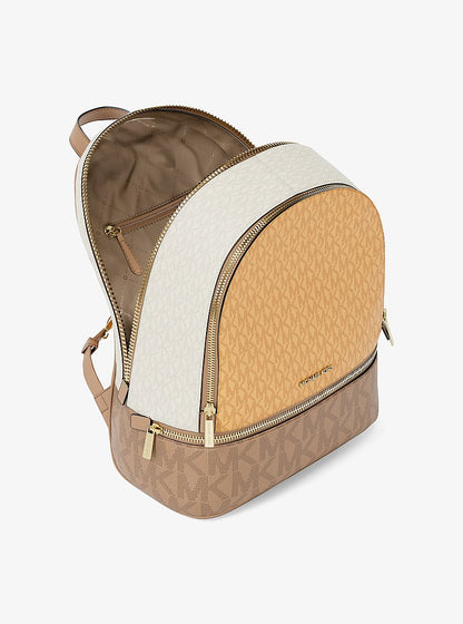 Rhea Medium Color-Block Signature Logo Backpack Honeywheat Multi Honeywheat Multi