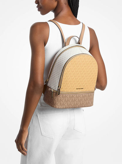 Rhea Medium Color-Block Signature Logo Backpack Honeywheat Multi Honeywheat Multi