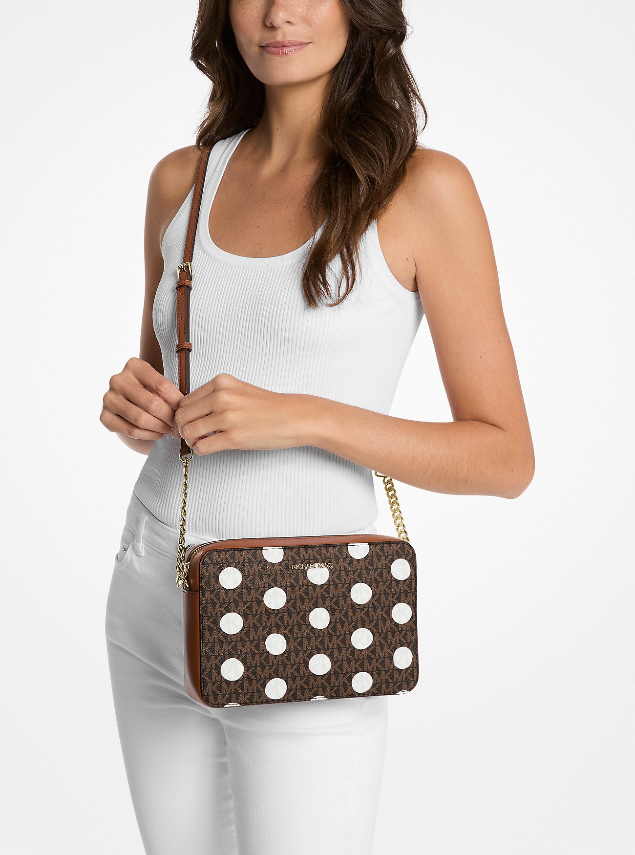 Jet Set Large Polka Dot Signature Logo Crossbody Bag Luggage Luggage