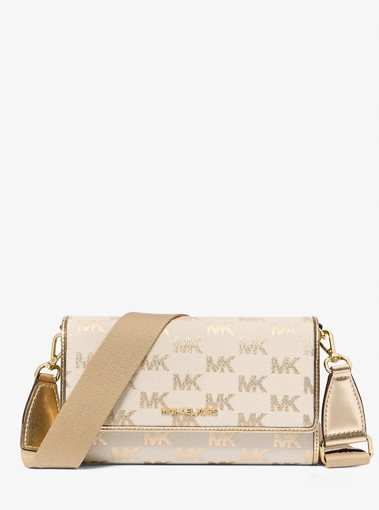 Jet Set Large Metallic Logo Jacquard Crossbody Bag Pale Gold Pale Gold
