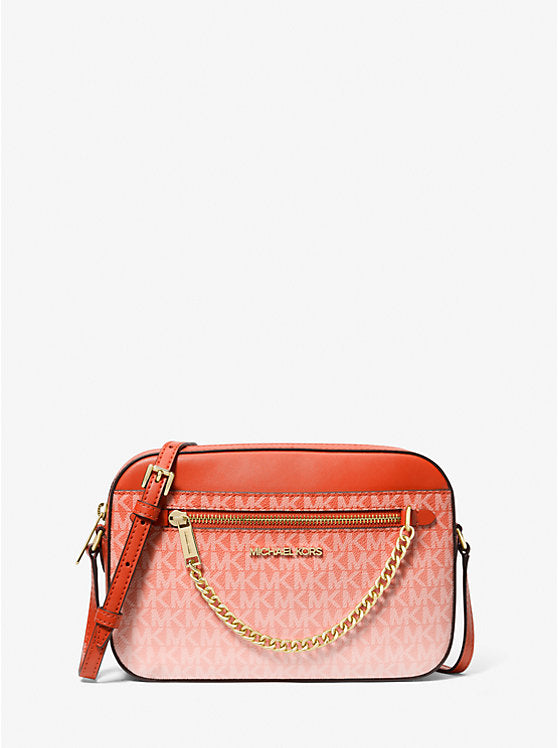 Micheal Kors Jet Set Large Ombr Signature Logo Crossbody Bag Red Clay