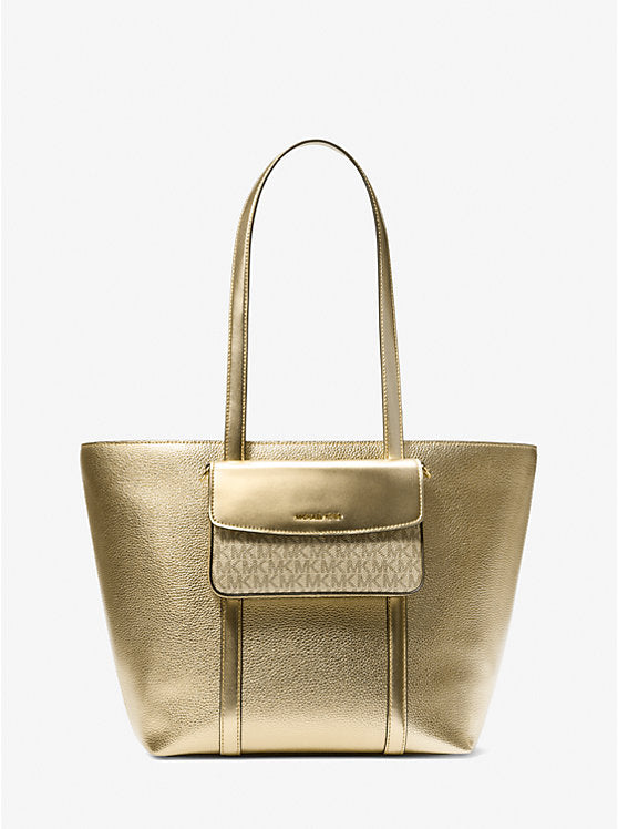 Micheal Kors Jet Set Large 2-in-1 Metallic Leather Tote Bag Pale Gold