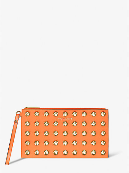 Micheal Kors Jet Set Large Studded Pebbled Leather Wristlet Luggage