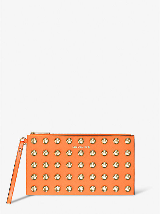 Micheal Kors Jet Set Large Studded Pebbled Leather Wristlet Luggage