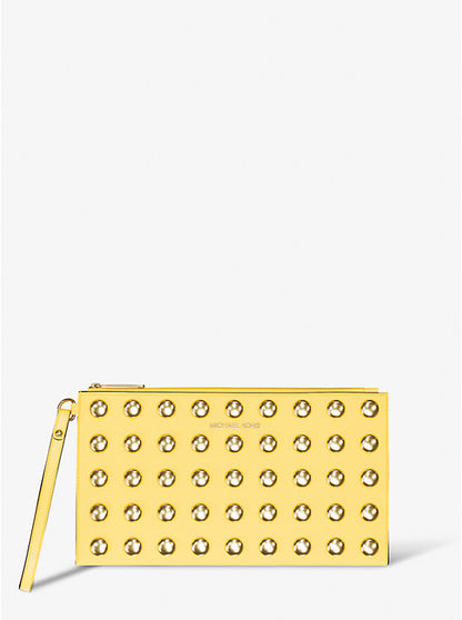 Micheal Kors Jet Set Large Studded Pebbled Leather Wristlet Daisy Yellow