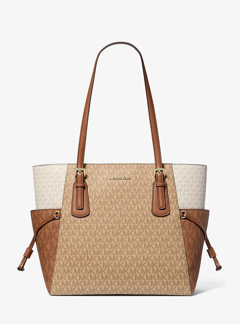 Voyager Large Color-Block Signature Logo Tote Bag Camel Mlt Camel Mlt
