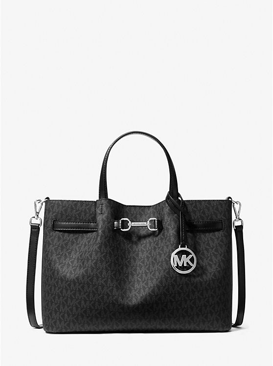 Micheal Kors Carson Medium Signature Logo Satchel Black