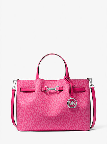 Micheal Kors Carson Medium Signature Logo Satchel Dragonfruit