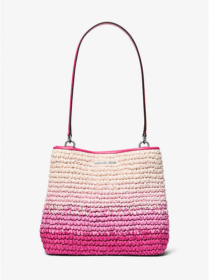 Micheal Kors Pratt Medium Ombr Straw Shoulder Bag Dragonfruit