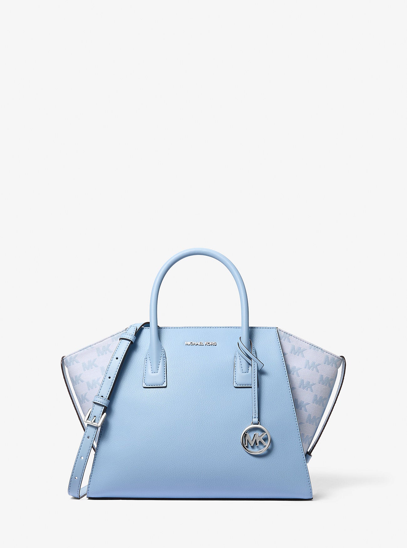 Avril Large Leather and Logo Jacquard Satchel Light Sky Light Sky
