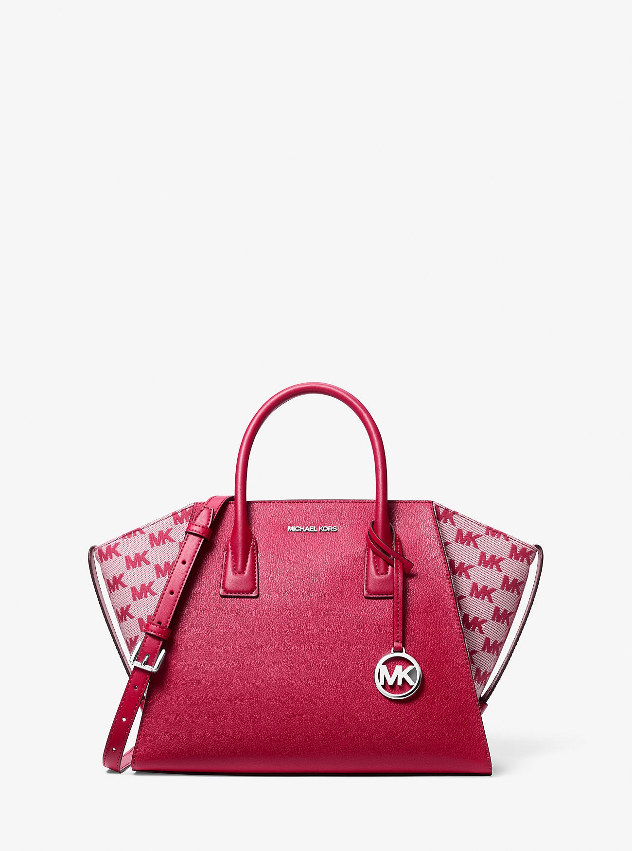 Avril Large Leather and Logo Jacquard Satchel Dk Raspberry Dk Raspberry