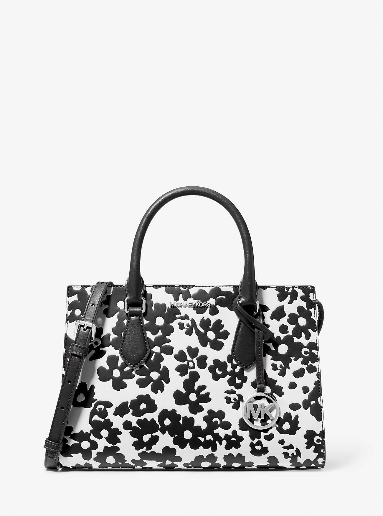 Sheila Medium Sequined Floral Print Satchel Black Black