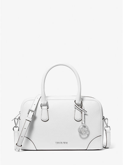 Micheal Kors Thompson Medium Pebbled Leather Satchel Optic White
