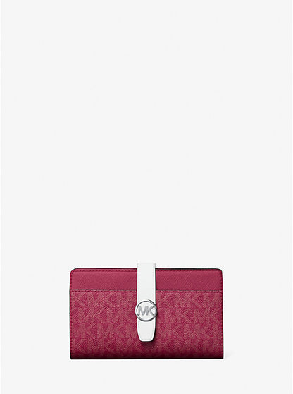 Micheal Kors Greenwich Medium Signature Logo Wallet Dark Raspberry Multi