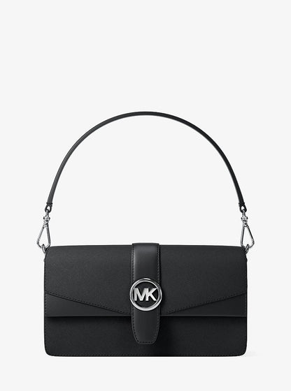 Greenwich Medium Saffiano Leather Convertible Shoulder Bag Black Black