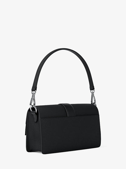 Greenwich Medium Saffiano Leather Convertible Shoulder Bag Black Black
