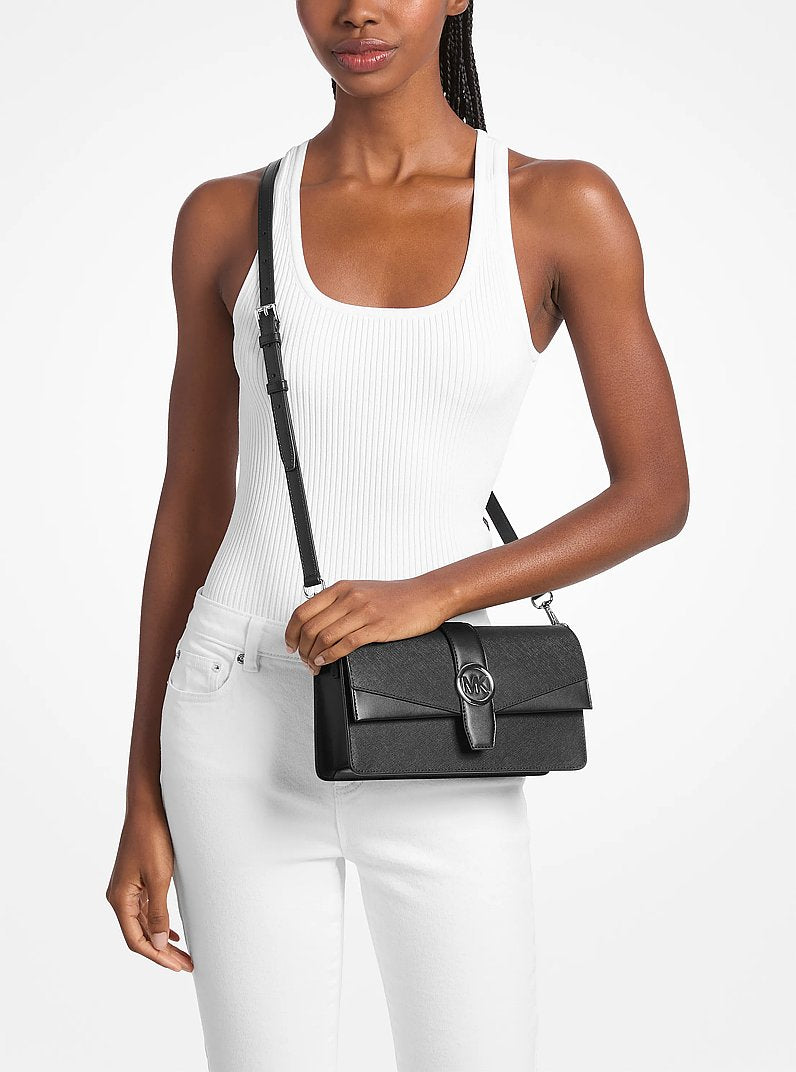 Greenwich Medium Saffiano Leather Convertible Shoulder Bag Black Black