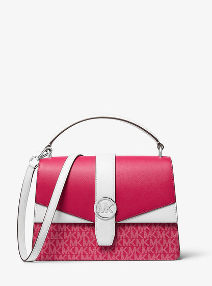 Greenwich Medium Color-Block and Signature Logo Satchel Dark Raspberry Multi Dark Raspberry Multi