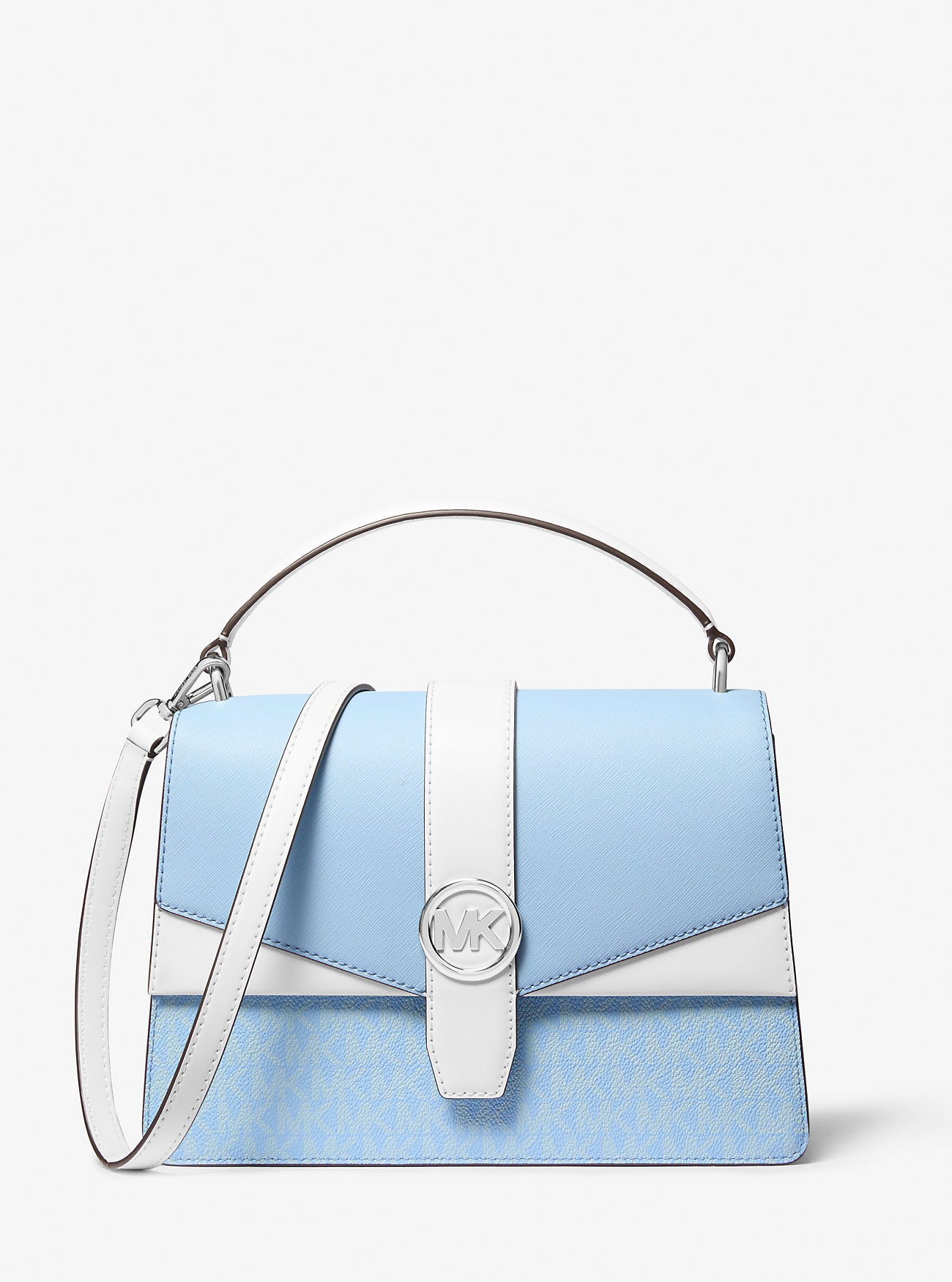 Greenwich Medium Color-Block and Signature Logo Satchel Lt Sky Mlt Lt Sky Mlt
