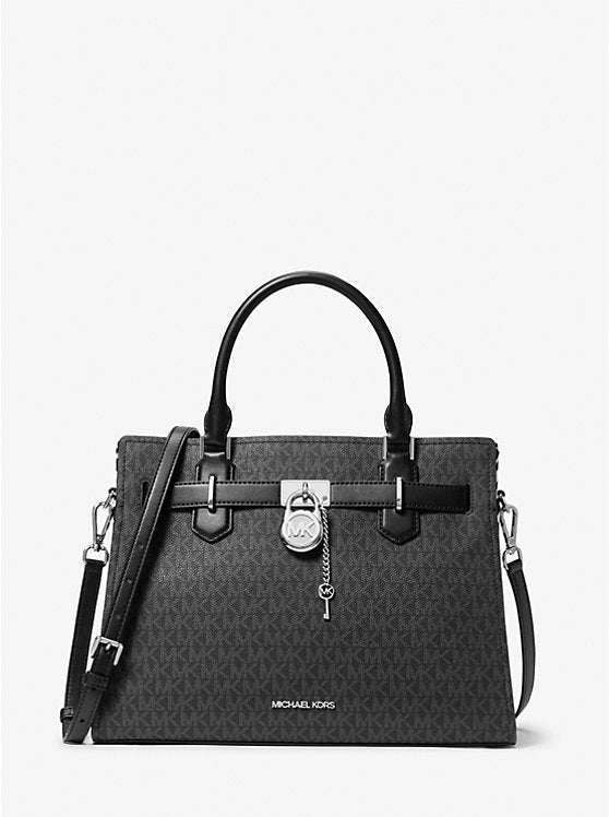 Micheal Kors Hamilton Medium Signature Logo Satchel Black