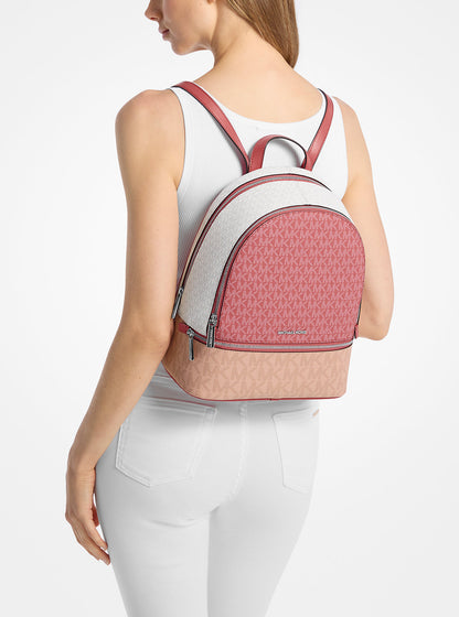 Rhea Medium Color-Block Signature Logo Backpack Hibiscus Hibiscus