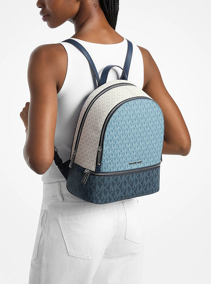 Rhea Medium Color-Block Signature Logo Backpack Denim Multi Denim Multi