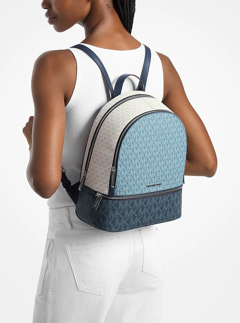 Rhea Medium Color-Block Signature Logo Backpack Denim Multi Denim Multi